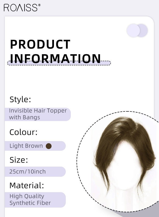 رويس قطعة شعر نسائية غير مرئية بدون خياطة، غرة أنيقة مفروقة من المنتصف، قطعة شعر شبكية داخلية رقيقة تسمح بمرور الهواء، مناسبة للنساء اللواتي يعانين من تساقط شعر خفيف، تغطي الشعر الرمادي وتزيد من كثافة الشعر، بني فاتح، 7×7 سم - Image 2